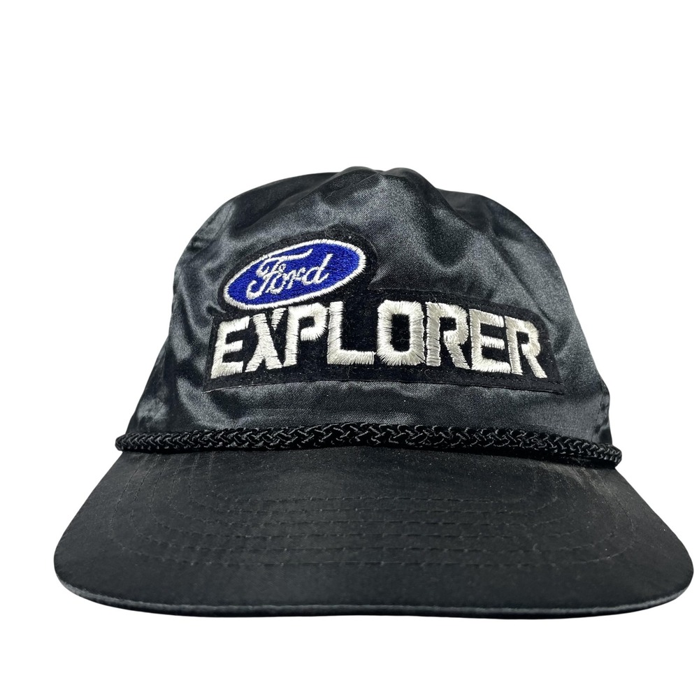 Vintage KC Ford Explorer Hat Cap Strap Back One Size Mens Black Satin 90s